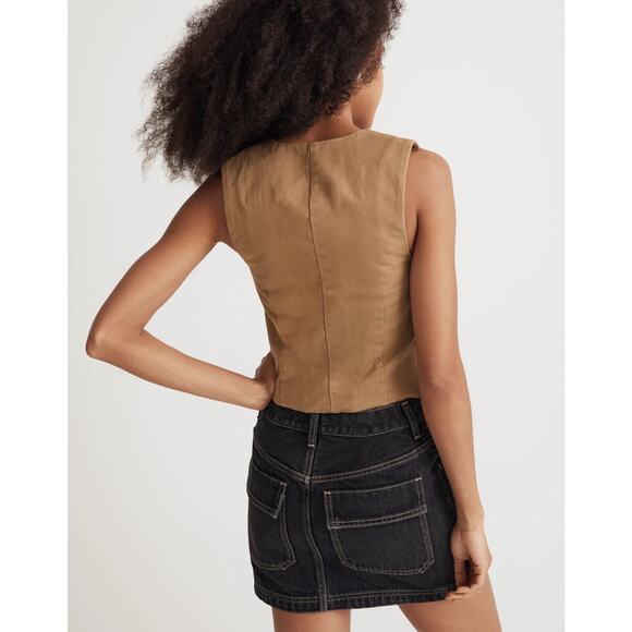 MADEWELL Button-Front Vest (Re)generative Chino Dark Khaki Twill NWT - Picture 4 of 12